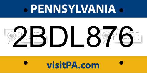 2BDL876 Pennsylvania License Plate