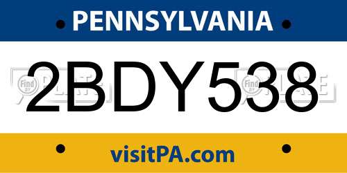2BDY538 Pennsylvania License Plate