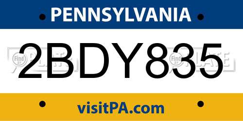 2BDY835 Pennsylvania License Plate