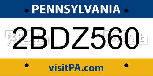 2BDZ560 Pennsylvania License Plate