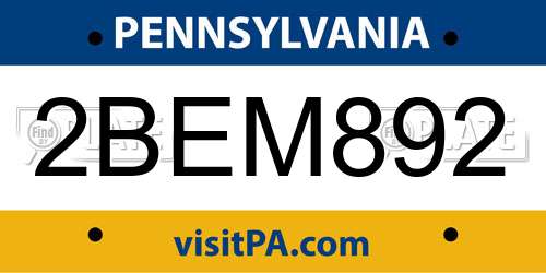 2BEM892 Pennsylvania License Plate