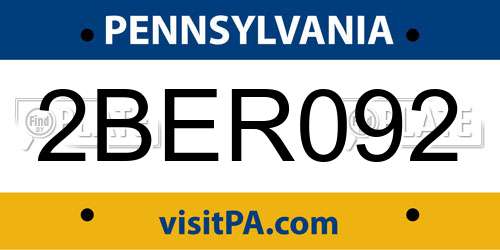 2BER092 Pennsylvania License Plate