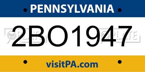 2BO1947 Pennsylvania License Plate