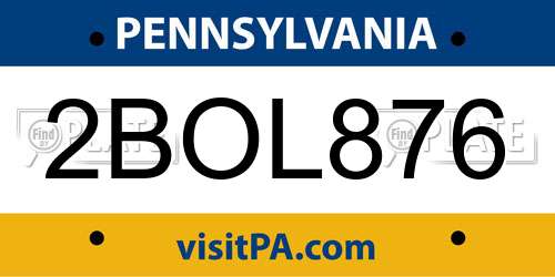 2BOL876 Pennsylvania License Plate