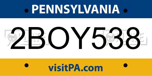 2BOY538 Pennsylvania License Plate