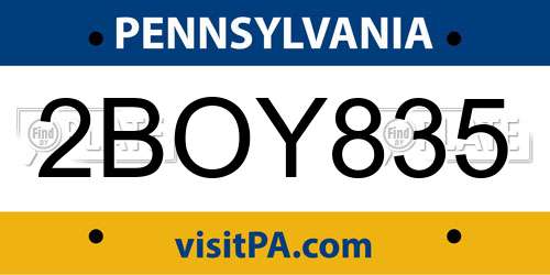 2BOY835 Pennsylvania License Plate
