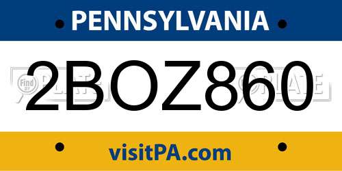 2BOZ860 Pennsylvania License Plate