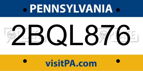 2BQL876 Pennsylvania License Plate