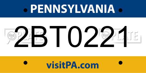 2BT0221 Pennsylvania License Plate