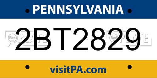 2BT2829 Pennsylvania License Plate