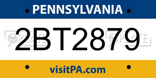 2BT2879 Pennsylvania License Plate