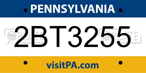 2BT3255 Pennsylvania License Plate