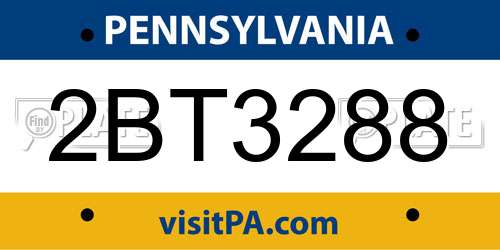 2BT3288 Pennsylvania License Plate