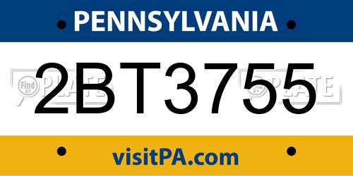 2BT3755 Pennsylvania License Plate