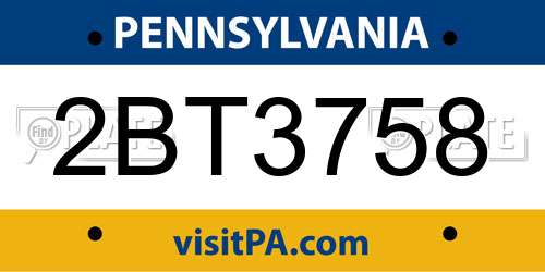 2BT3758 Pennsylvania License Plate