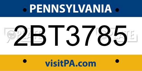2BT3785 Pennsylvania License Plate