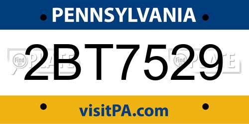 2BT7529 Pennsylvania License Plate