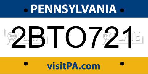 2BTO721 Pennsylvania License Plate