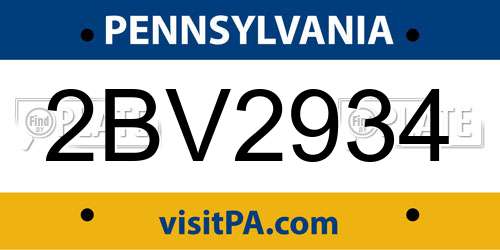 2BV2934 Pennsylvania License Plate