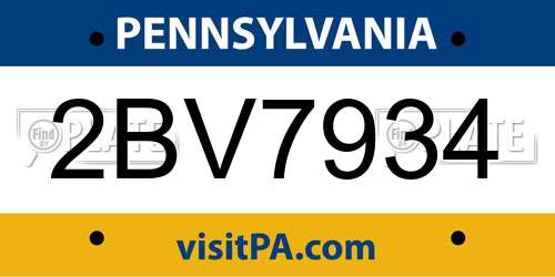 2BV7934 Pennsylvania License Plate