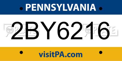 2BY6216 Pennsylvania License Plate