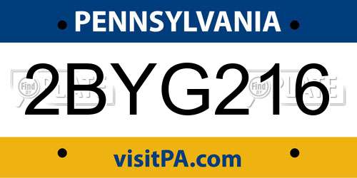 2BYG216 Pennsylvania License Plate