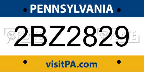 2BZ2829 Pennsylvania License Plate