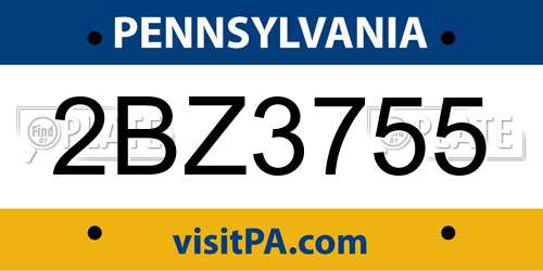 2BZ3755 Pennsylvania License Plate
