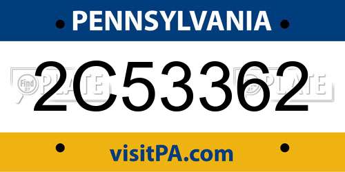 2C53362 Pennsylvania License Plate
