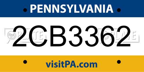 2CB3362 Pennsylvania License Plate