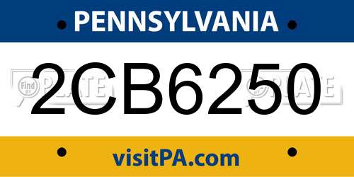 2CB6250 Pennsylvania License Plate