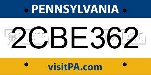 2CBE362 Pennsylvania License Plate