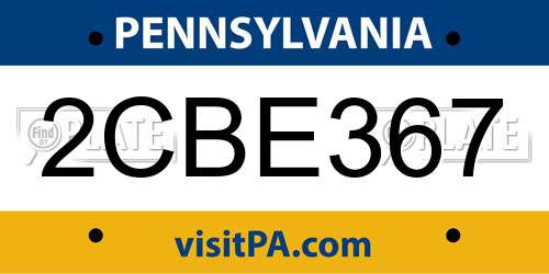 2CBE367 Pennsylvania License Plate