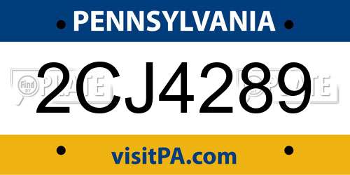 2CJ4289 Pennsylvania License Plate