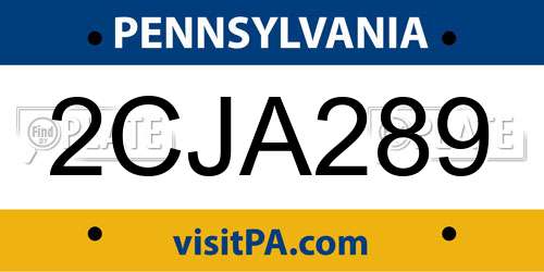 2CJA289 Pennsylvania License Plate