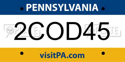 2COD45 Pennsylvania License Plate