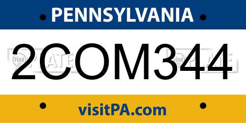 2COM344 Pennsylvania License Plate