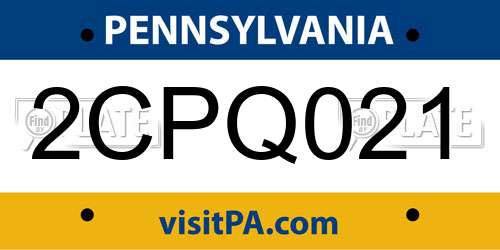 2CPQ021 Pennsylvania License Plate