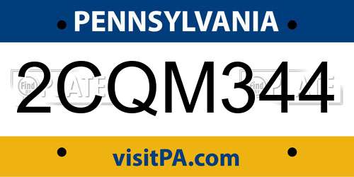 2CQM344 Pennsylvania License Plate