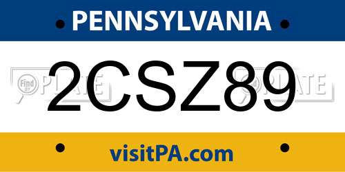 2CSZ89 Pennsylvania License Plate