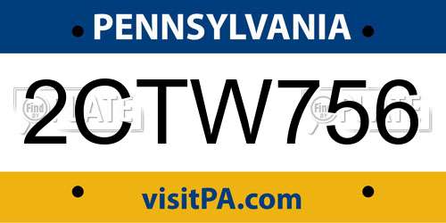 2CTW756 Pennsylvania License Plate