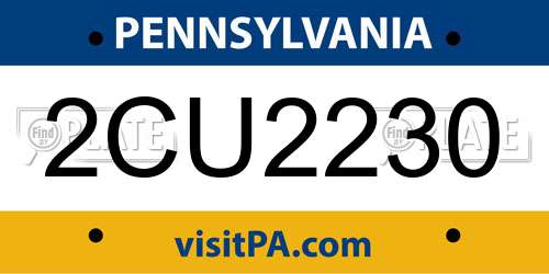2CU2230 Pennsylvania License Plate