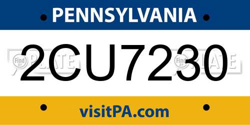 2CU7230 Pennsylvania License Plate