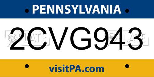 2CVG943 Pennsylvania License Plate