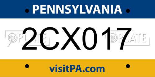 2CX017 Pennsylvania License Plate