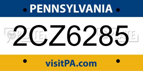 2CZ6285 Pennsylvania License Plate
