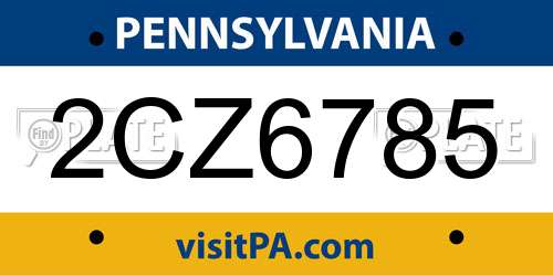 2CZ6785 Pennsylvania License Plate