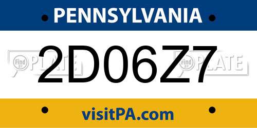 2D06Z7 Pennsylvania License Plate