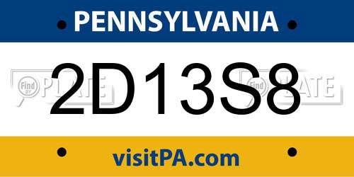 2D13S8 Pennsylvania License Plate