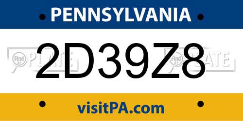 2D39Z8 Pennsylvania License Plate